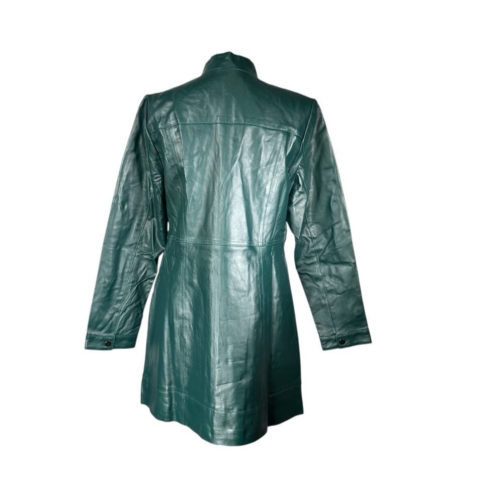 Metrostyle Green Leather Jacket Coat Long Trench A-line Glossy Women’s Size 10 - Picture 3 of 14